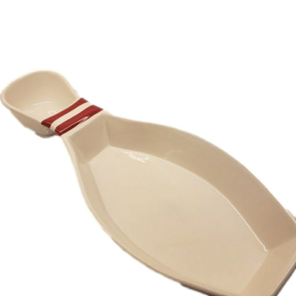 Ceramic Bowling Pin Serving Platter Chip and Dip Luminarc 18"l x 7.5"w